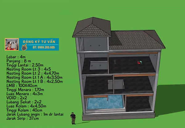 Bản vẽ nhà yến mini 3D sẽ giúp bạn hình dung rõ ràng hơn về kiến trúc và cấu trúc của ngôi nhà yến nhỏ và xinh xắn bạn muốn xây dựng. Với bản vẽ này, bạn có thể dựa trên nó để tiến hành xây dựng và đạt được kết quả tốt nhất.